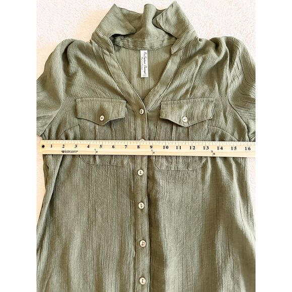 PerSeption Concept Blouse Size S Green Adjustable Long Sleeve - Picture 6 of 8